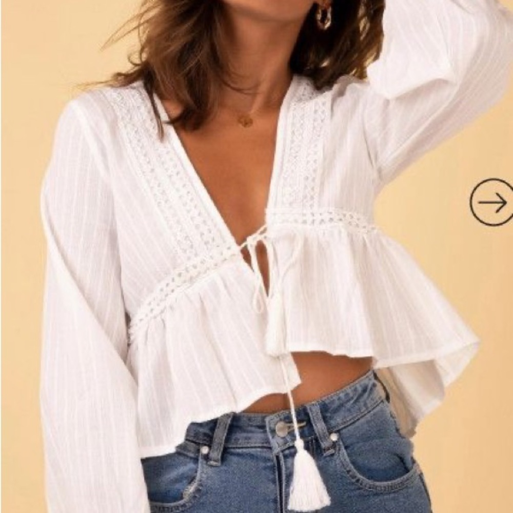 White Lace Trim front tie top